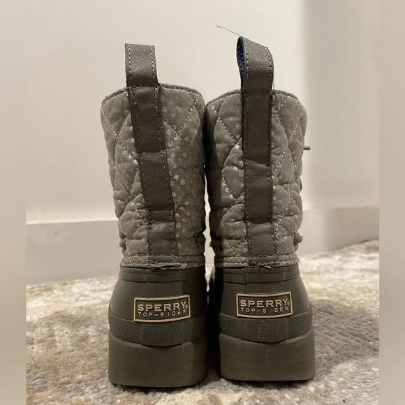 Sperry Saltwater Quilted Grey Silver Polka Dot Duck Boots STS92449 Womens Size 5 - Picture 6 of 9